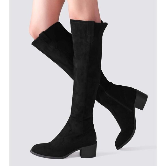 🆕Women's Black Faux Suede Over The Knee Thigh High Chunky Heel Pointed Toe Boot - Picture 8 of 11